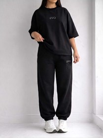 Resim EFFRENATU Kadın Oversize AVO Basic Tişört ve Wide Leg Eşofman Altı Takımı | Rahat Günlük Casual Streetwear Kombin 