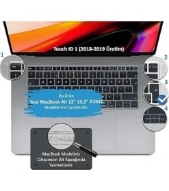 Resim MacBook Air 13 Klavye Koruyucu - A1932 A2179 A2337 M1 Uyumlu, Türkçe F Dizilim, Silikon Toz & Sıvı Koruma, Uk Enter Tipi Siyah 