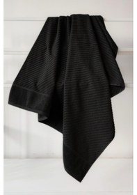 Resim Diyagonal Çizgili Banyo Havlusu - %100 Pamuk, Yüksek Su Emici Havlu Sıyah Siyah 