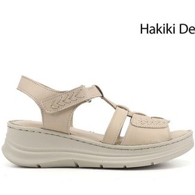Resim Gönderi(R) Gönderi R Kadın Bej Cırt Bantlı Dolgu Topuk Hakiki Deri Sandalet Dyza65145872 