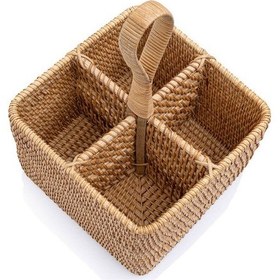 Resim Bohem Kare Rattan Çatallık Ve Kaşıklık, Iskandinav, Modern 