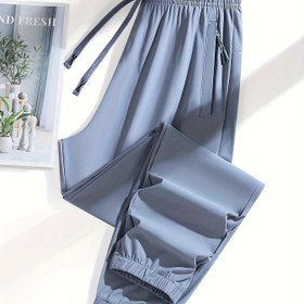 Resim 1 adet Kadın Yaz Koşusu - Açık Mavi, Dantelli Bel, Hızlı Kuruyan Naylon Spandex Karışımı, Gizli Fermuar Cebi, Rahat ve Günlük Kıyafet, Yaz Pantolonu, Pürüzsüz Dokuma 