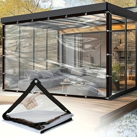 Resim 1 Adet Delikli Şeffaf Su Geçirmez PVC Branda - Bahçe, Balkon, Seralar, Avlu, Kümes ve Kamp İçin Dış Mekan Yağmur Koruma Örtüsü 