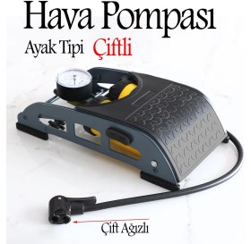 Resim Badem10 Ayak Tipi Hava Pompası Göstergeli Kilitli Çiftli Hava Depolu Teker Araç Bisiklet Top Pompası 