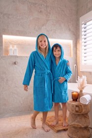 Resim CottonVerse Genç & Çocuk Kapşonlu Bornoz - %100 Pamuk, Unisex Turkuaz - Turkuaz / 9-10 Yaş 