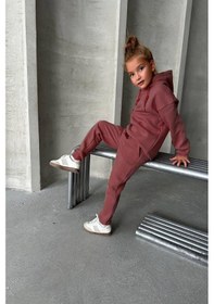 Resim My Kids Wear Üç İplik Kapüşonlu Yeni Sezon Şardonlu Takım Mürdüm 
