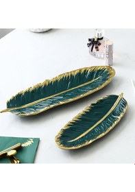 Resim Samdoo Seramik Tüy Şekilli Dekoratif Servis Tepsisi - Takı, Meyve Ve Atıştırmalık İçin 