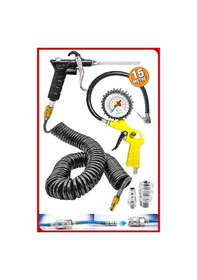 Resim Havalı Kompresör Saatli Lastik Şişirme, 7,5 Mt Spiral Hortumu,hava Tabancası Hava Recor Paket Set 