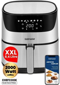 Resim GoldMaster Chefcook 2000 Watt Yüksek Güç 6,4 Litre Inox Geniş Xxl Dokunmatik Airfryer Yağsız Sıcak Hava Fritözü 