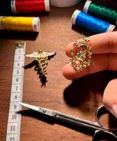 Resim Special - Tıp Sembolü Kadüse ve Asklepios Yılanlı Broş Seti 