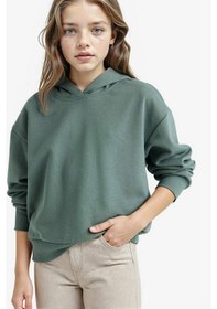 Resim Defacto Kız Çocuk Relax Fit Kapüşonlu Basic Düz Sweatshirt F0008a825augn470 Yeşil 