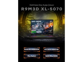 Resim Game Garaj Slayer R9M3D XL-5070 C2 Amd Ryzen 9 9955HX3D 32GB Ram 1tb SSD RTX5070 17" Qhd+ 240Hz IPS Freedos Oyuncu Laptop 