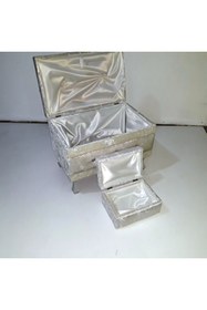 Resim BENGİ TİCARET Çeyiz 18149 SANDIK Kapitone Model 3 lü KREM Kadifemsi Kumaş İçi Tela El Yapım 