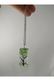 Resim BalıkHediyelik Yaşayan Canlı Kolye Ağaç Desenli Kurutulmuş Gelin Çiçeği- Yeşil Modeli 