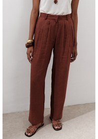 Resim Manuka Keten Pileli Geniş Pantolon Bakır Bakır 