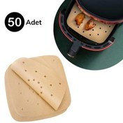 Resim 50 Adet Air Fryer Pişirme Kağıdı Tek Kullanımlık Hava Fritöz Yapışmaz Yağlı Kağıt Delikli Model 
