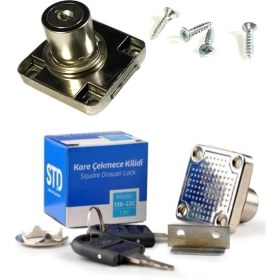 Resim STD Kare Metal Çekmece Kilidi Krom 138-22C Modeli, 2 Anahtarlı ve Vida Dahil 