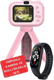Resim Zineets Tripodlu Mini 1080p Hd Çocuk Kamera Ve Akıllı Bileklik Seti Dijital Fotoğraf Makinesi 