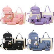 Resim 1 Set of 5 New Nylon Backpacks - Basit Rahat Seyahat Sırt Çantaları Büyük Kapasiteli Kadın Okul Çantaları Seyahat Çantaları Kanvas Omuz Çantaları Öğrenciler için 