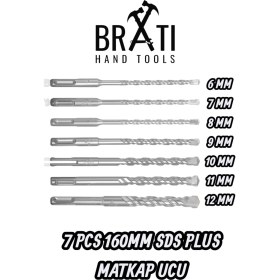 Resim BRATİ HAND TOOLS Sds Plus Kırıcı Delici Hilti Duvar ve Beton Delme Matkap Ucu Seti 7 Parça 160MM Boy 6MM-12MM 