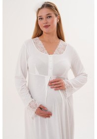 Resim Mecit Pijama Mecit 6305 Ekru Hamile Lohusa Gecelik 