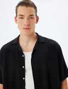 Resim Basic Gömlek Boxy Kısa Kollu Düğmeli Viskon Keten Karışımlı Regular Fit 