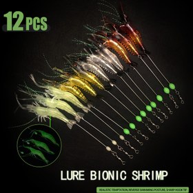 Resim 12 adet Luminous Bionic Shrimp Balıkçılık Yemi - PVC Yumuşak Yemler, Keskin Kanca, Gerçekçi Yapay Yem, Çok Renkli, Kurşunsuz, Sevgililer Günü, Şükran Günü, Noel, Cadılar Bayramı, Yeni Yıl Balıkçılık Hediyeleri için İdeal 