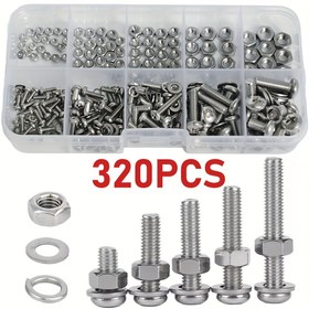Resim 320 Parça Altıgen Somun ve Cıvata Çeşitleri Seti - M2, M2.5, M3, M4, M5 Metrik Vida ve Somun Kiti 