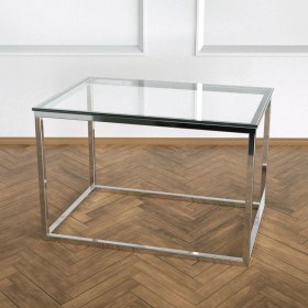 Resim Evka Potrica Yan Sehpa - Paslanmaz Ayak Şeffaf Cam Tabla 