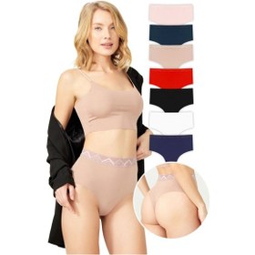 Resim Cottonhill Basic Yüksek Bel Lazer Kesim Tanga Külot 7'li Paket Renkli-6 Çok Renkli 