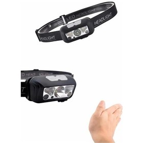 Resim Kamp Lambası Kafa Feneri Kafa Lambası Ayarlanabilir Sensörlü Şarjlı Çoklu Renk 