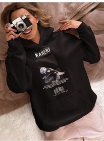 Resim Sevbano Ken Kaneki Tokyo Ghoul Baskılı Unisex Oversize Anime Karakter Hoo Siyah 