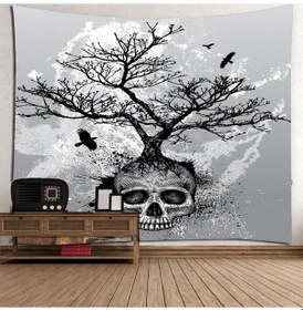 Resim Aubyhe Kafa Skeleti Ağacı Desenli Tapestri - Ev Dekorasyonu Duvar Örtüsü, Plaj Havlusu Ve Yoga Havlusu 150x130cm 