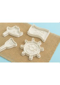 Resim Korsan Temalı Kurabiye Kalıbı Seti 4 Lü Gemi Dümeni, Bayrak, Şapka Ve Dürbün Figürleri Beyaz 