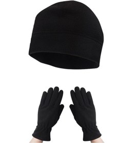 Resim Axe Sportswear Kadın Kışlık Siyah Termal Polar Eldiven - Polar Bere 2'li Set Siyah 
