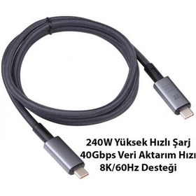 Resim Polham 1MT USB 4.0 240W Thunderbolt Type-C to Type-C Şarj, Data ve 8K 60Hz Görüntü Aktarım Kablosu 