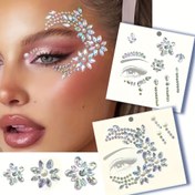 Resim 2 Adet/1 Adet Parıltılı Taşlı Yüz Sticker - 16*11cm Işıltılı Yapay Yüz Süsü, Festivaller, Cosplay, Partiler ve Fotoğraflar İçin, ABS Malzeme, Çok Mevsimlik Makyaj Aksesuarı, Şenlikli Yüz Dekoru | Göz Alıcı Taş Süs 