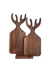 Resim Geyikli Sunum Tahtası Seti Doğrama Tahtası Seti Ceviz Ağacı 3 Parça Standlı Kesme Tahtası Ahşap 