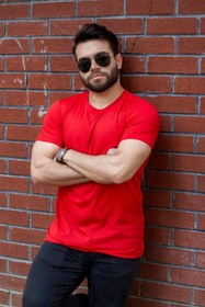 Resim Azıcık Akıllı Kırmızı Basic Rahat Ince Petek Kumaş Spor Erkek Tshirt 22etshport 