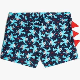 Resim Koton Köpek Balığı Baskılı Beli Bağlamalı Deniz Şortu Lacivert Desenli 5skb00005mm Lacivert Desenli 