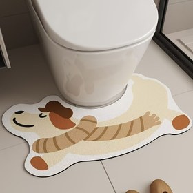 Resim 1 adet Şirin Karikatür U-Şekilli Banyo Paspası, Yumuşak Diatom Çamuru ve Kauçuk Kaymaz Mat, Hızlı Kuruyan Polyester Örgü Kumaş, Makine Yapımı, Yalnızca El Yıkama, 1800gsm - Emici Tuvalet Zemin Paspası 