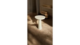 Resim Wood Wooden Ahşap Krem Renk Tekli Mantar Yan Sehpa Fiskos Çiçeklik Decorative 