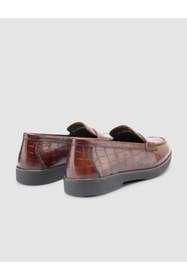 Resim Cabani Tivano %100 Hakiki Deri Kahverengi Croco Desen Kadın Loafer 