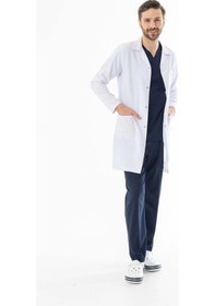 Resim Spor Yaka Uzun Boy Erkek Doktor Önlüğü Alpaka Kumaş Beyaz Beo102 Beyaz 
