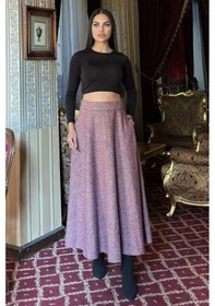 Resim Bordo Yüksek Bel, Cepli, Kiloş Kesim, Uzun Kaşe Etek Bordo 