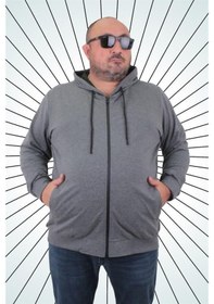 Resim Starbattal Büyük Beden Basic Mevsimlik Fermuarlı Kapüşonlu Sweat 22751 Grı Melanj-Grı Melanj Gri Melanj 