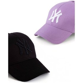 Resim Unisex 2'li Set Siyah ve Lila Renk Ny New York Beyzbol Şapka - Unisex Siyah - Lila 
