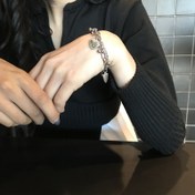 Resim Şık Paslanmaz Çelik Çift Katmanlı Aşk Punk Tarzı Bileklik, Bakır, Gümüş Kaplama, Kalp Şanslı ile, Kadınlar için, Günlük Durum, Hediye Verme Durumu 