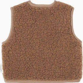 Resim V-Yaka ve Patch Cep Detaylı, %100 Yün Bebek Yelek - Kahverengi / L 