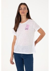 Resim U.S. Polo Assn. Kadın Beyaz Bisiklet Yaka Tişört 50299755-VR013 